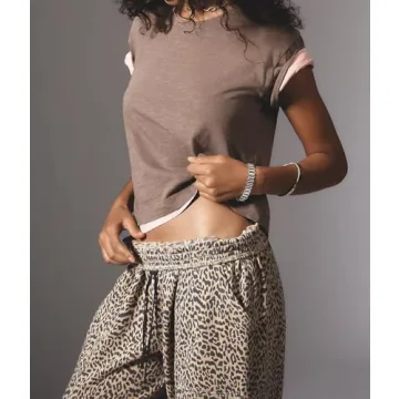 Anoumcy Leopard Pants Women Baggy Sweatpants Casual Fall Winter Cheetah Print Lounge Pants Trousers with Pockets Brwon M