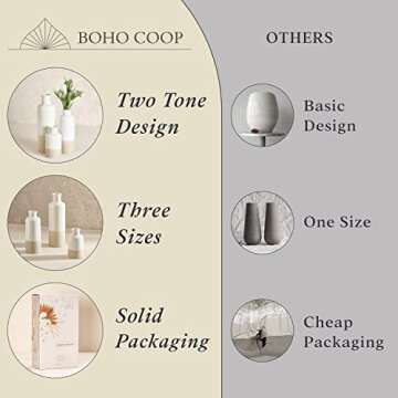 Ceramic Vase Set of 3 - Boho Pampas Grass Vase Set for Home or Living Room Decor - Rustic Farmhouse Decorations - Waterproof Table Flower Vases for Dried or Fresh Flowers