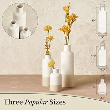 Ceramic Vase Set of 3 - Boho Pampas Grass Vase Set for Home or Living Room Decor - Rustic Farmhouse Decorations - Waterproof Table Flower Vases for Dried or Fresh Flowers
