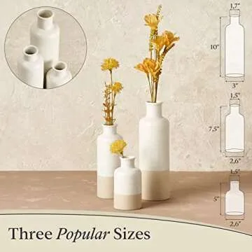 Ceramic Vase Set of 3 - Boho Pampas Grass Vase Set for Home or Living Room Decor - Rustic Farmhouse Decorations - Waterproof Table Flower Vases for Dried or Fresh Flowers