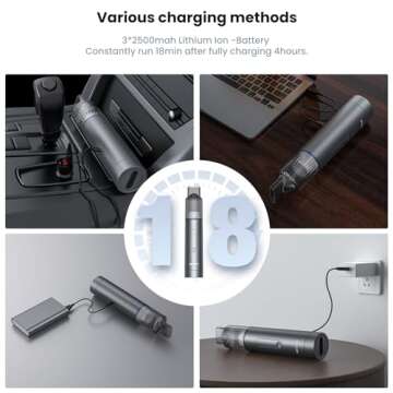 NEXPOW Car Vacuum, Portable 7000PA Handheld Vacuum Cleaner with High Power, Mini Hand Vacuum with 7500 mAh Battery, 1.58Lbs Compact Electric Cordless Vacuum with 3 Nozzles and Safety Hammer