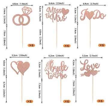 36 Pack Bridal Shower Cupcake Toppers - Glitter Diamond Ring & Love Designs