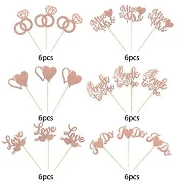 Bridal Shower Cupcake Toppers Glitter Rose Gold Decoration