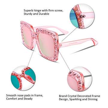 FEISEDY Women Sparkling Crystal Sunglasses Oversized Square Thick Frame B2283