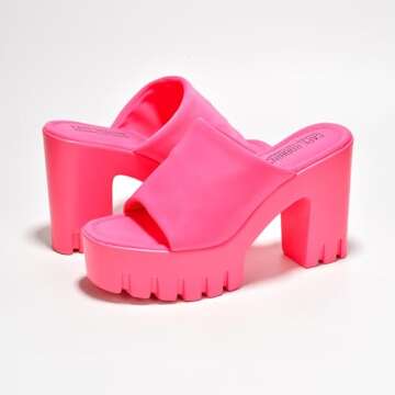 Cape Robbin Echoya Womens Round Toe Platform Sandals Women - Comfortable Women's Sandals with Block Heels - Slip-On Heels for Women - Pink Platform sandals Women - Pink Size 6