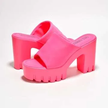 Cape Robbin Echoya Womens Round Toe Platform Sandals Women - Comfortable Women's Sandals with Block Heels - Slip-On Heels for Women - Pink Platform sandals Women - Pink Size 6