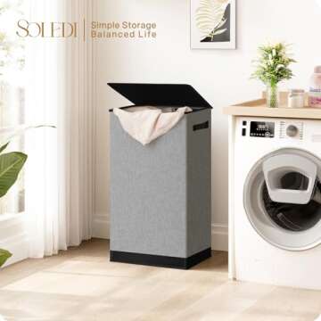 SOLEDI Laundry Hamper with Lid 100L Large & Tall Collapsible Laundry Basket, Clothes Hamper with Bag...