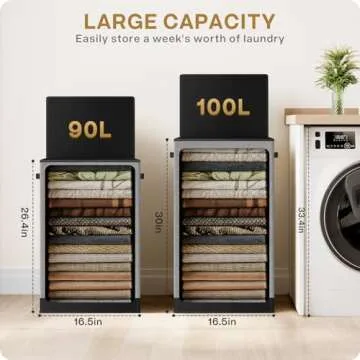 SOLEDI Laundry Hamper with Lid 100L Large & Tall Collapsible Laundry Basket, Clothes Hamper with Bag Removable Easy to Carry, Dirty Hampers for Bedroom, Bathroom, Dorm, College, Grey