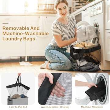 SOLEDI Laundry Hamper with Lid 100L Large & Tall Collapsible Laundry Basket, Clothes Hamper with Bag Removable Easy to Carry, Dirty Hampers for Bedroom, Bathroom, Dorm, College, Grey