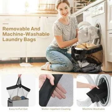 SOLEDI Laundry Hamper with Lid 100L Large & Tall Collapsible Laundry Basket, Clothes Hamper with Bag Removable Easy to Carry, Dirty Hampers for Bedroom, Bathroom, Dorm, College, Grey