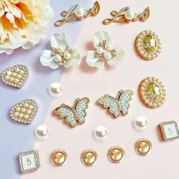 BOAJUNWU Bling Shoe Charms for Women and Girls,Girly Golden Bling Shoe Charms for Clog,Diamond Bling Chain Charms Cute Designer Shoe Decoration Jewels Birthday Gifts Party Favors