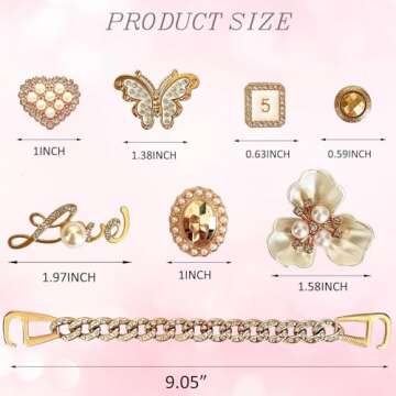 BOAJUNWU Bling Shoe Charms for Women and Girls,Girly Golden Bling Shoe Charms for Clog,Diamond Bling Chain Charms Cute Designer Shoe Decoration Jewels Birthday Gifts Party Favors