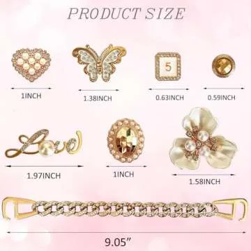 BOAJUNWU Bling Shoe Charms for Women and Girls,Girly Golden Bling Shoe Charms for Clog,Diamond Bling Chain Charms Cute Designer Shoe Decoration Jewels Birthday Gifts Party Favors