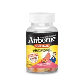 Airborne 750mg Vitamin C Gummies For Adults, Immune Support Supplement with Powerful Antioxidants Vitamins A C & E - 21 Gummies, Assorted Fruit Flavor