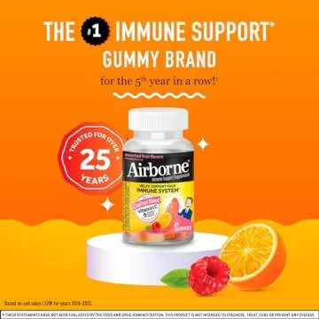 Airborne 750mg Vitamin C Gummies For Adults, Immune Support Supplement with Powerful Antioxidants Vitamins A C & E - 21 Gummies, Assorted Fruit Flavor