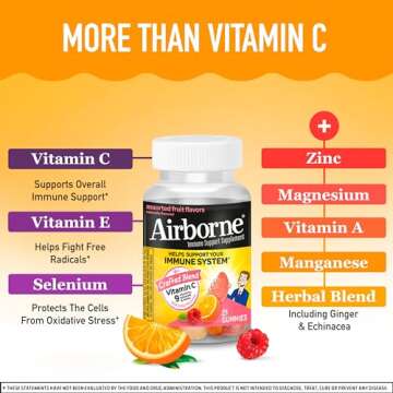 Airborne 750mg Vitamin C Gummies For Adults, Immune Support Supplement with Powerful Antioxidants Vitamins A C & E - 21 Gummies, Assorted Fruit Flavor