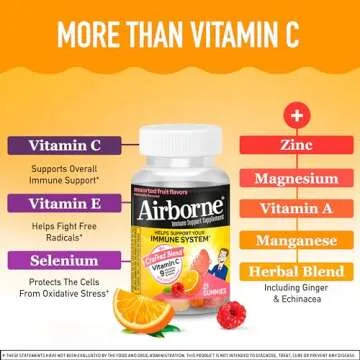 Airborne 750mg Vitamin C Gummies For Adults, Immune Support Supplement with Powerful Antioxidants Vitamins A C & E - 21 Gummies, Assorted Fruit Flavor