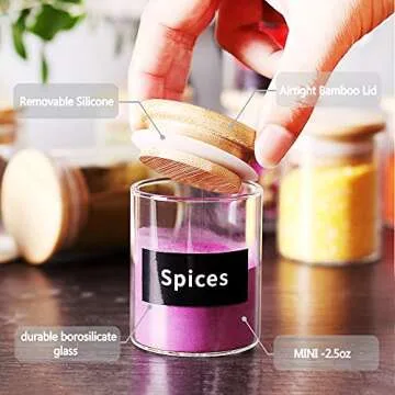 SAIOOL 20 Pack - 2.5 FL OZ (73ml) Mini Spice Jars with Wood Lid, Easy to Clean-BPA Free & Dishwasher Safe -Try filling with Spices, Herbs,Beans, Gifts, Wedding Party Favors, DIY and more