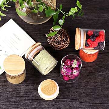 SAIOOL 20 Pack - 2.5 FL OZ (73ml) Mini Spice Jars with Wood Lid, Easy to Clean-BPA Free & Dishwasher Safe -Try filling with Spices, Herbs,Beans, Gifts, Wedding Party Favors, DIY and more