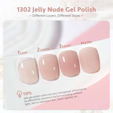 GAOY Jelly Nude Pink Gel Nail Polish, 16ml Sheer Natural Brown Translucent Color 1302 UV Light Cure ...