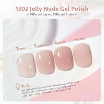 GAOY Jelly Nude Pink Gel Nail Polish, 16ml Sheer Natural Brown Translucent Color 1302 UV Light Cure ...