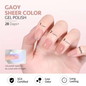 GAOY Jelly Nude Pink Gel Nail Polish, 16ml Sheer Natural Brown Translucent Color 1302 UV Light Cure Gel Polish for Nail Art DIY Manicure and Pedicure at Home