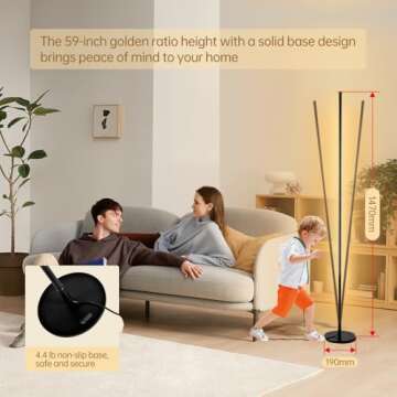 TXONE Modern Floor Lamp-Corner Floor Lamp with Remote Control Adjustable Brightness,59 in Led Floor Lamp for Living Room,Bedroom,Office,3000K Warm White Light Tall Corner Lamp [Black]