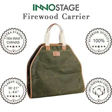 Firewood Carrier - Waxed Canvas Wood Carrier for Firewood, Heavy Duty Log Carrier Bag As Wood Stove Accessories