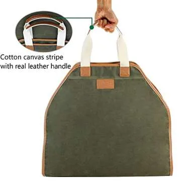 Firewood Carrier - Waxed Canvas Wood Carrier for Firewood, Heavy Duty Log Carrier Bag As Wood Stove Accessories