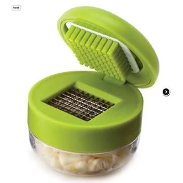 Joie Garlic Press and Chopper with Storage Container, Stainless Steel Blades, Green