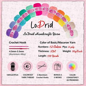LoDrid Crochet Starter Kit with Yarn & E-Books