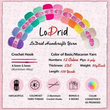 LoDrid Crochet Starter Kit with Yarn & E-Books