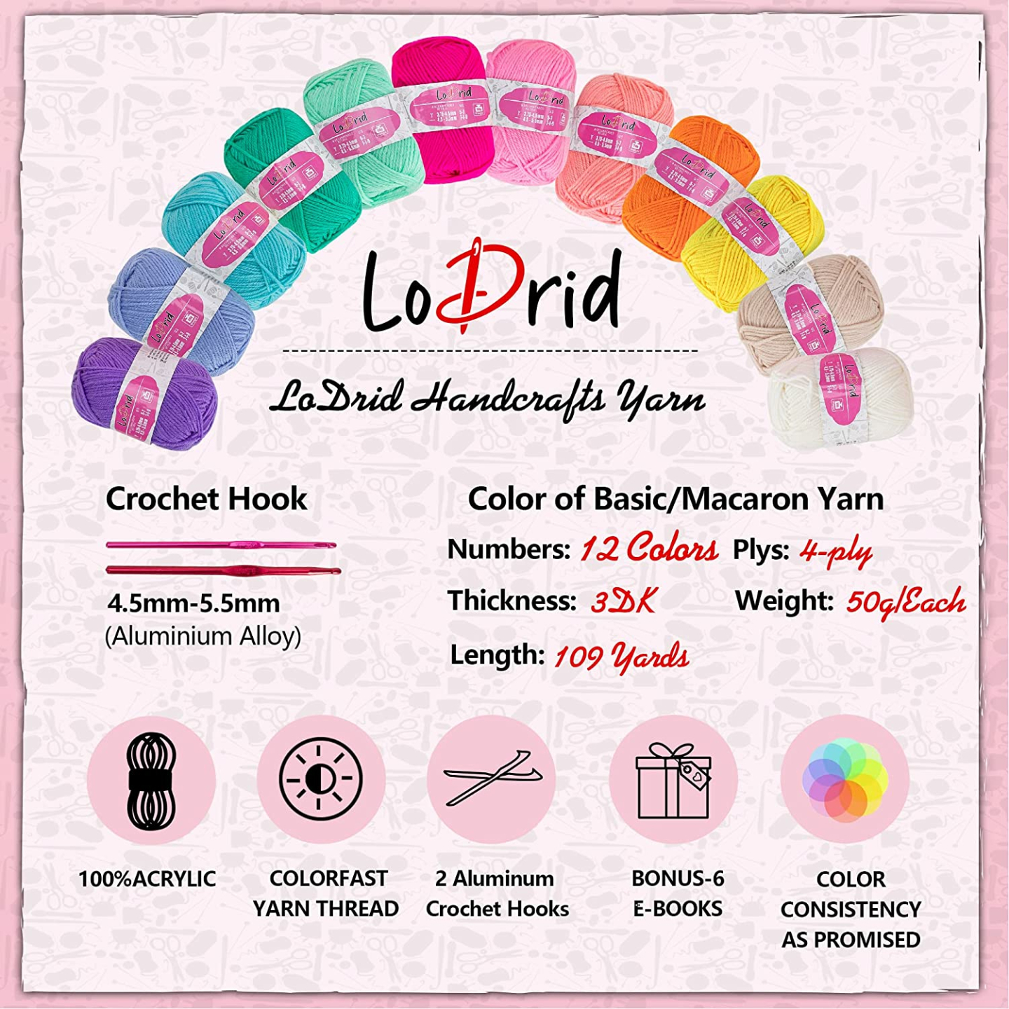 LoDrid Crochet Starter Kit with Yarn & E-Books