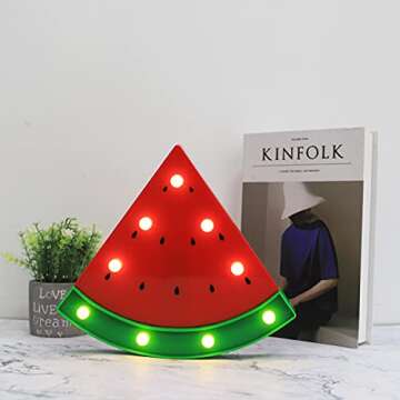 Vicila LED Marquee Signs Watermelon Night Lights, Battery Operated Watermelon Shaped Desk Table Lamp for Christmas Kids, Baby, Child, Girl Gift, Nursery Room, Wall Decor- Red Watermelon