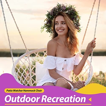 Patio Watcher Macrame Hanging Chair with Cushion 330 Lbs