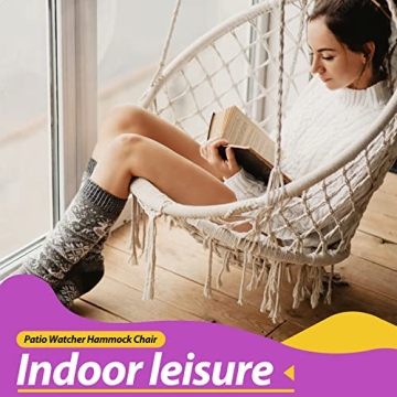 Patio Watcher Macrame Hanging Chair with Cushion 330 Lbs