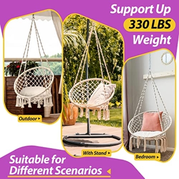 Patio Watcher Macrame Hanging Chair with Cushion 330 Lbs