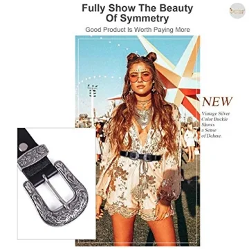 JASGOOD Women Vintage Western Leather Belt Adjustable