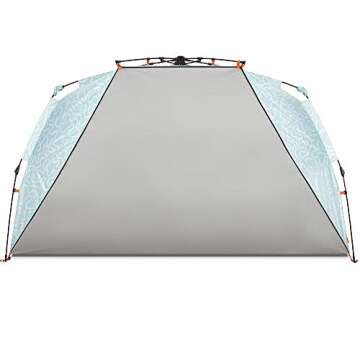 Easthills Outdoors Instant Shader Enhanced (Prints) Deluxe XL Beach Tent 4-6 Person Pop Up Sun Shelter 99" Wide for Family UPF 50+ Double Silver Coated with Extended Zippered Porch Coral