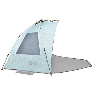 Easthills Outdoors Instant Shader Enhanced (Prints) Deluxe XL Beach Tent 4-6 Person Pop Up Sun Shelter 99" Wide for Family UPF 50+ Double Silver Coated with Extended Zippered Porch Coral
