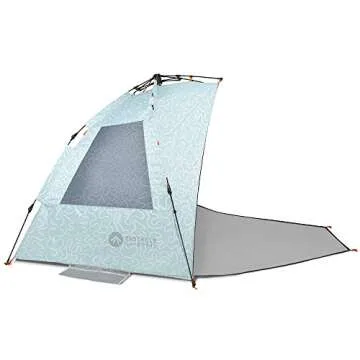 Easthills Outdoors Instant Shader Enhanced (Prints) Deluxe XL Beach Tent 4-6 Person Pop Up Sun Shelter 99" Wide for Family UPF 50+ Double Silver Coated with Extended Zippered Porch Coral