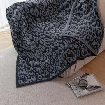 MH MYLUNE HOME Ultra Soft Leopard Throw Blanket (50x60 inches) Microfiber Blanket Plush Warm Reversible Cheetah Blanket Leopard Pattern Throw for Couch Bed Sofa - Dark Blue and Charcoal Gray, 50"x60"