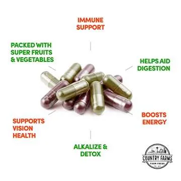 COUNTRY FARMS Fruits and Vegetables Supplement, 180 Fruit and 180 Veggie Capsules, Greens and Reds Packed with Superfoods, Powerful Antioxidants, 60 Servings