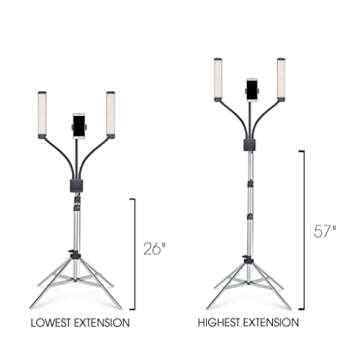 GLAMCOR Multimedia X Portable LED Lighting Kit | Remote Controlled 2700K - 5600K Color Temperature | Smartphone Mount with Selfie Control (White/Silver)
