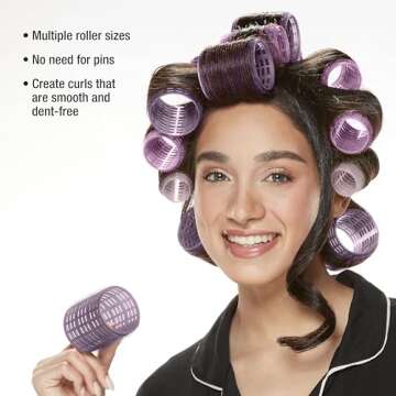 Conair Heatless Curls Hair Roller - 31 Count, Assorted sizes & Colors - Pink, Gray & Purple - Overnight Curl Rollers w/storage case