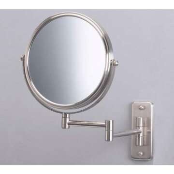 JERDON Two-Sided Wall Mounted Nickel Finish Makeup Mirror - 5X-1X Magnification - 8” Diameter Mirr...