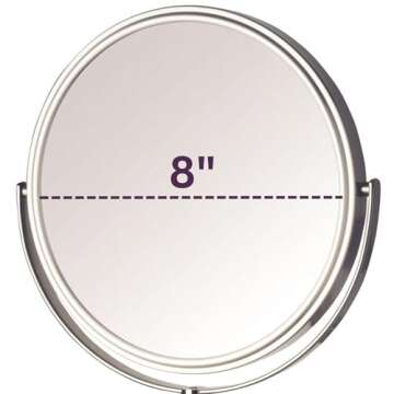 JERDON Two-Sided Wall Mounted Nickel Finish Makeup Mirror - 5X-1X Magnification - 8” Diameter Mirror Extends 13.5” - Model JP7506N