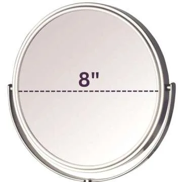 JERDON Two-Sided Wall Mounted Nickel Finish Makeup Mirror - 5X-1X Magnification - 8” Diameter Mirror Extends 13.5” - Model JP7506N