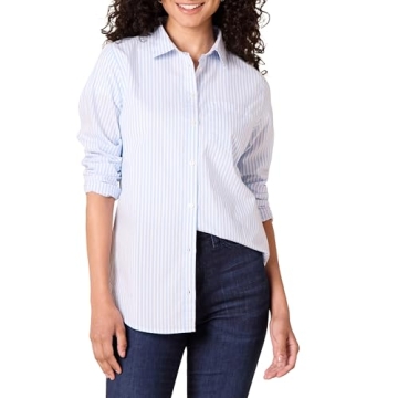 Women's Classic-Fit Button-Down Poplin Shirt in Blue