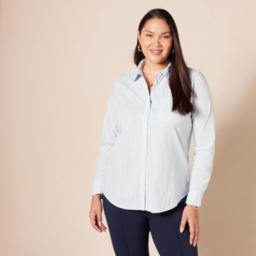 Women's Classic-Fit Button-Down Poplin Shirt in Blue